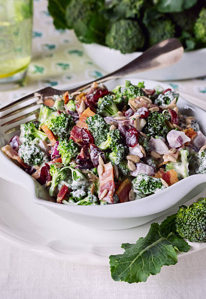 Broccoli salad with bacon and sunflower seeds.