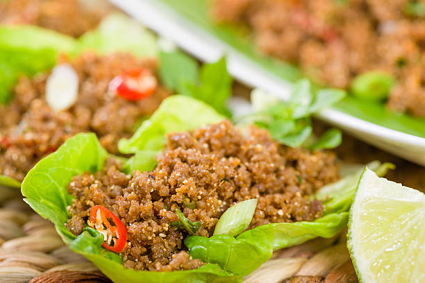 lettuce wraps with minced beef and Asian flavors